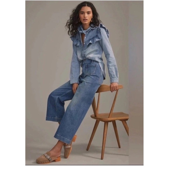 Pilcro Denim - Anthropologie Pilcro The Sipper  High-Rise Wide-Leg Cropped Jeans, 28 Collete